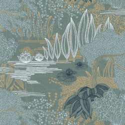 Papier Peint Intissé Jasmin Vert de Gris/ Doré – Square Jasmin de Casamance - réf. 75680202